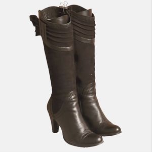 Women Vintage Leather and Suede Black Tall Boots By Zara Size 39EU Size 8-8.5 US